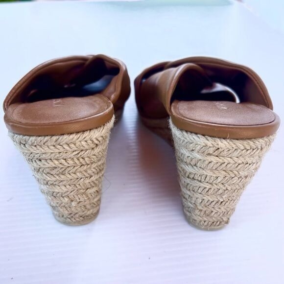 Vince Sylvia Wedge Espadrille Sandals Knotted Slip On Brown Leather 8 - Picture 6 of 10